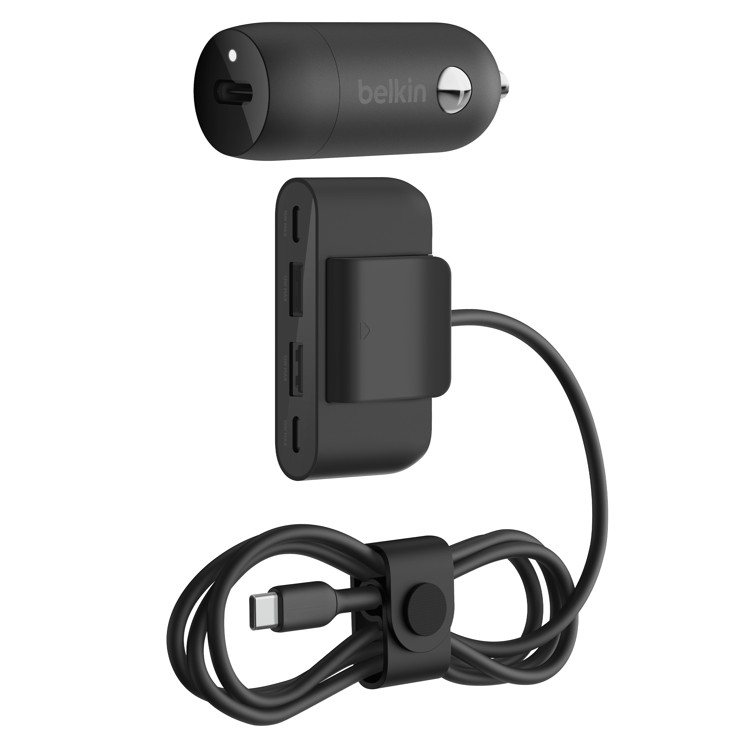 Belkin - 30w Pd Car Charger With 4 Port Power Extender 2m - Black
