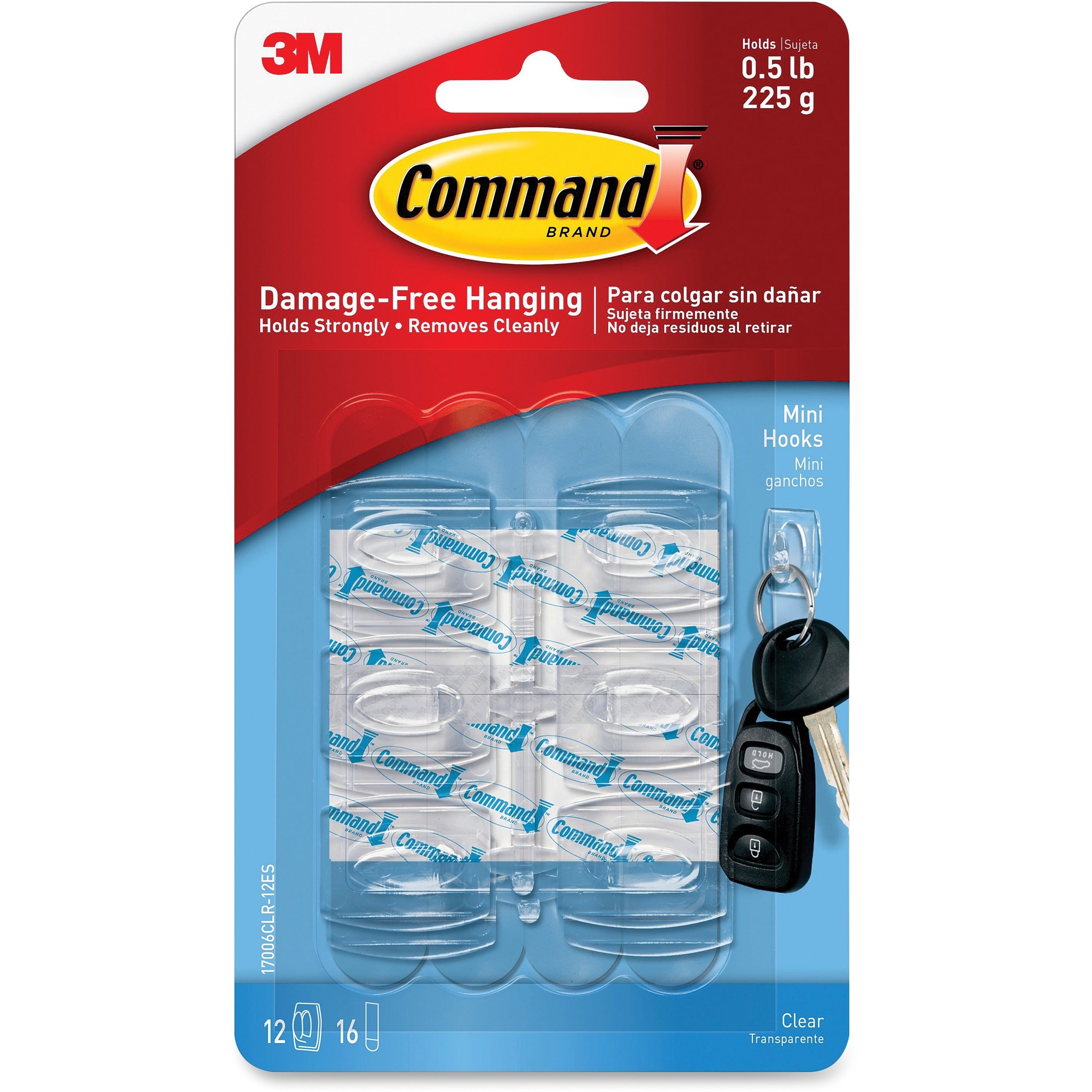3M Command™ Mini Clear Hooks with Clear Strips, 17006CLRES