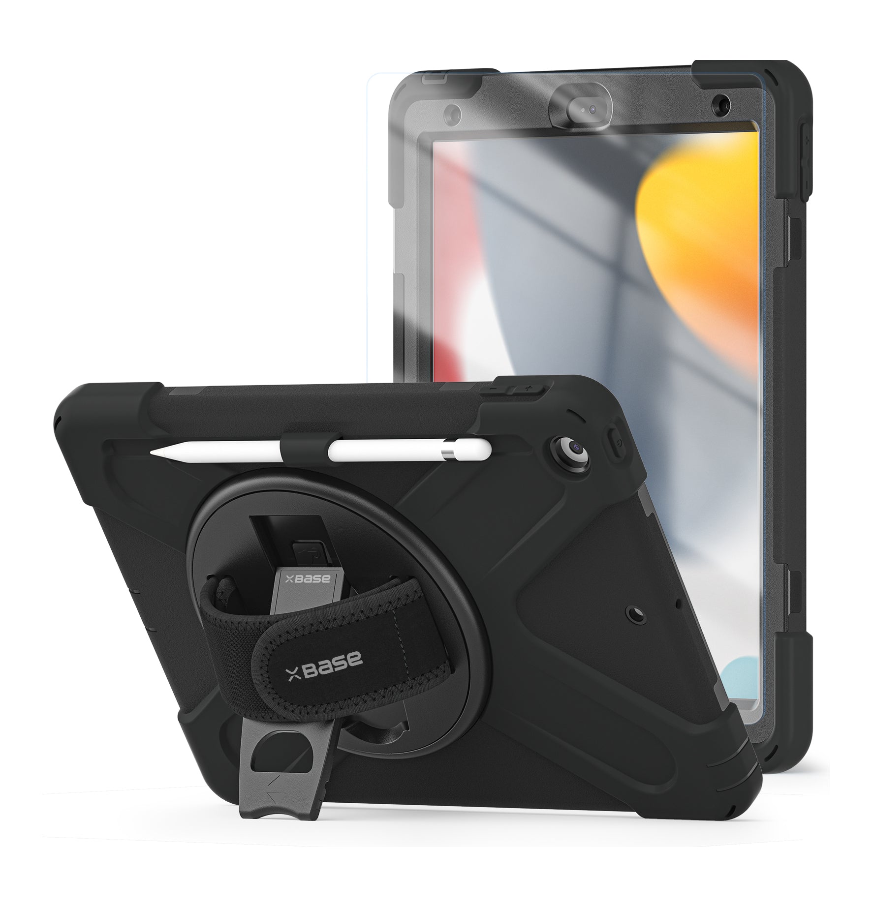 xBase iPad 10.2 {Gen 7,8,9 } Armor Tech Heavy Duty Case w/Hand Strap/Shoulder Strap & Kickstand