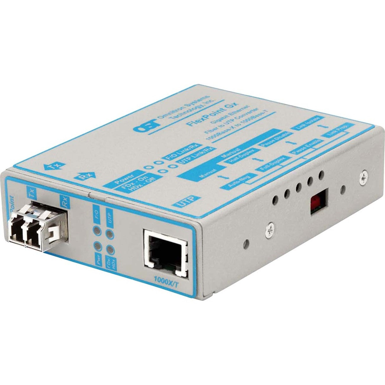 Omnitron FlexPoint 1000Mbps Gigabit Ethernet Fiber Media Converter RJ45 LC Single-Mode 12km