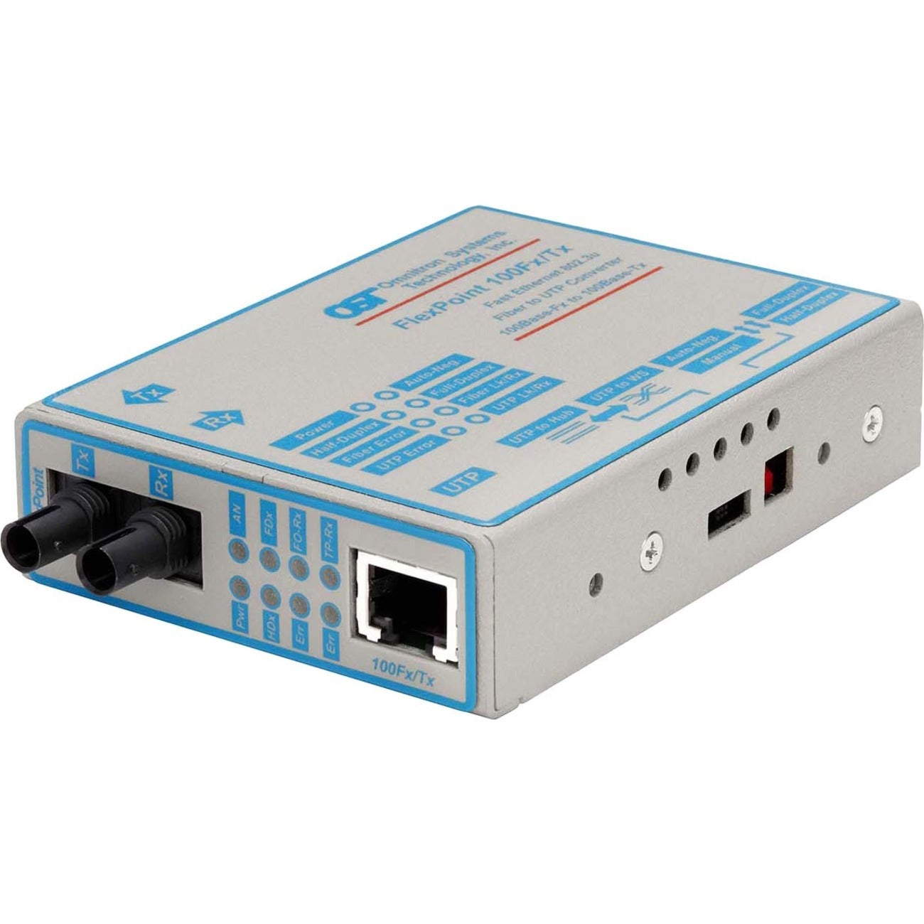 Omnitron FlexPoint 100Mbps Ethernet Fiber Media Converter RJ45 ST Single-Mode 30km