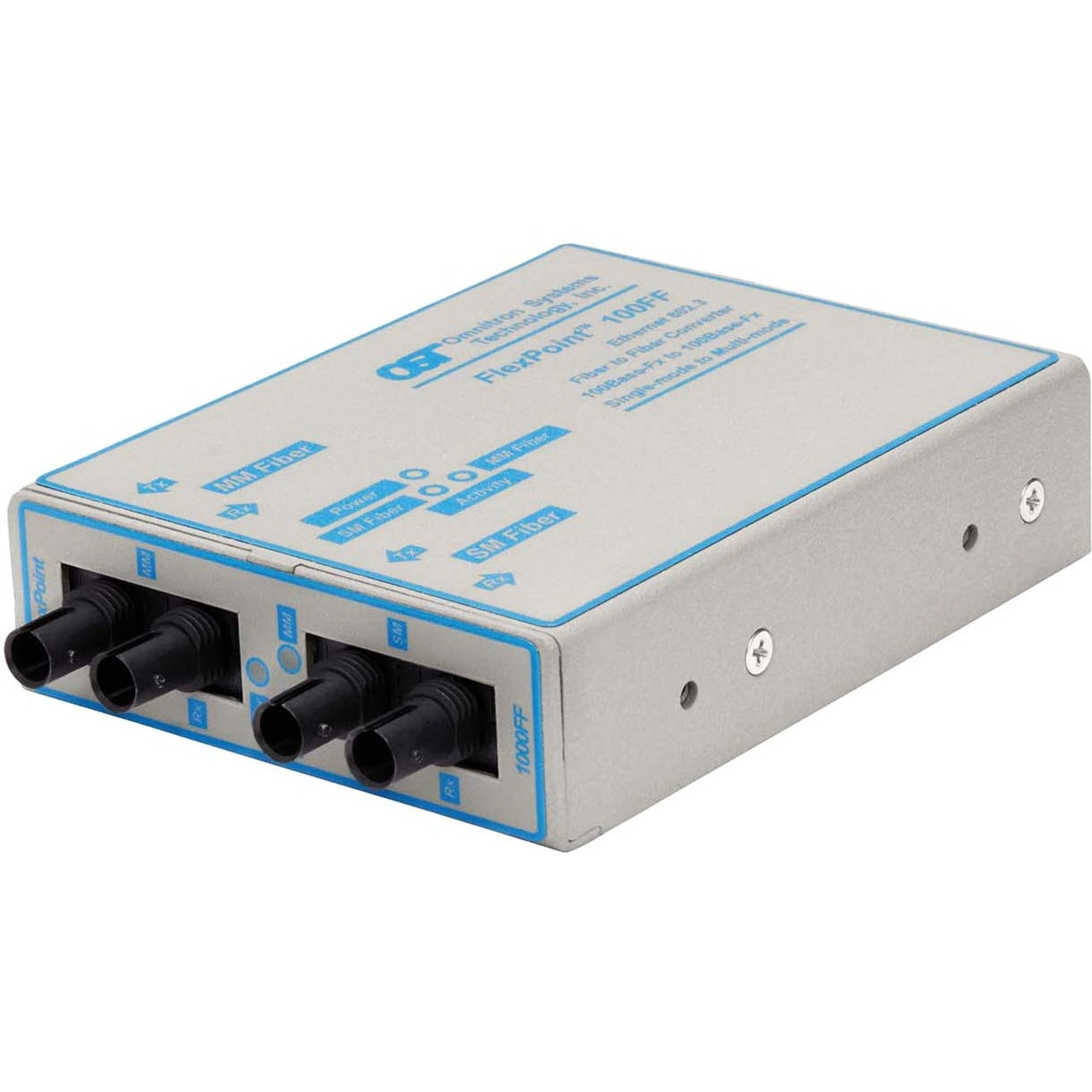 Omnitron FlexPoint 100Mbps Ethernet Fiber to Fiber Media Converter ST Multimode 5km to Single-Mode 60km
