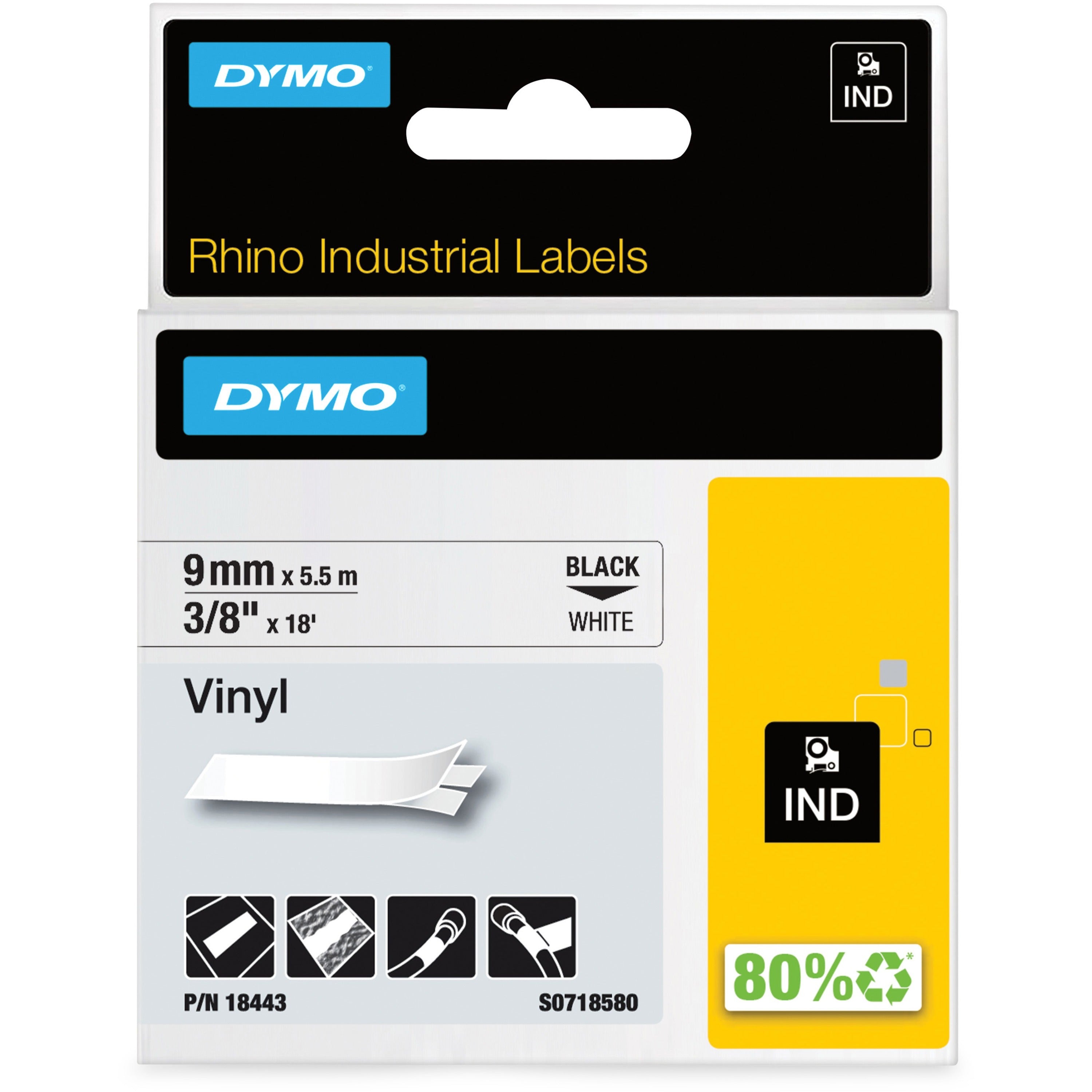 Dymo Rhino Industrial Vinyl Labels, 0.16 oz, White