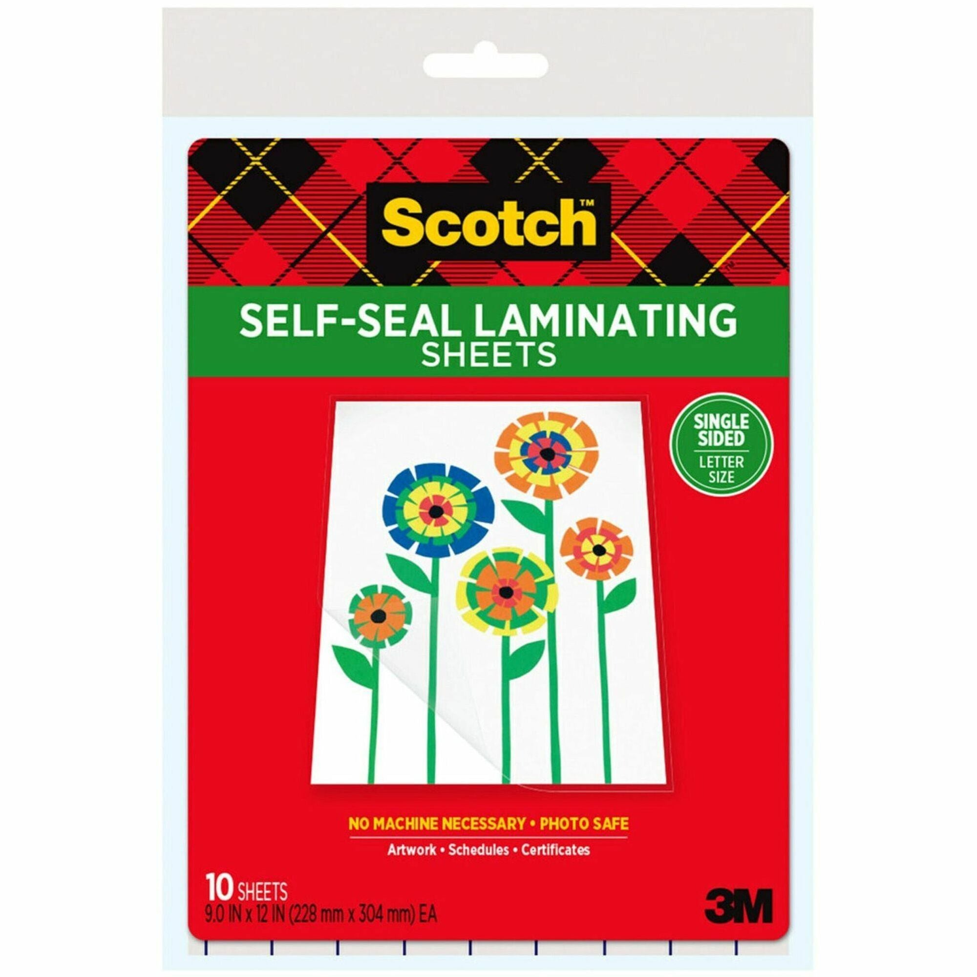 Scotch Self-Seal Laminating Pouches, 12", Clear, LS854SS10, 9"