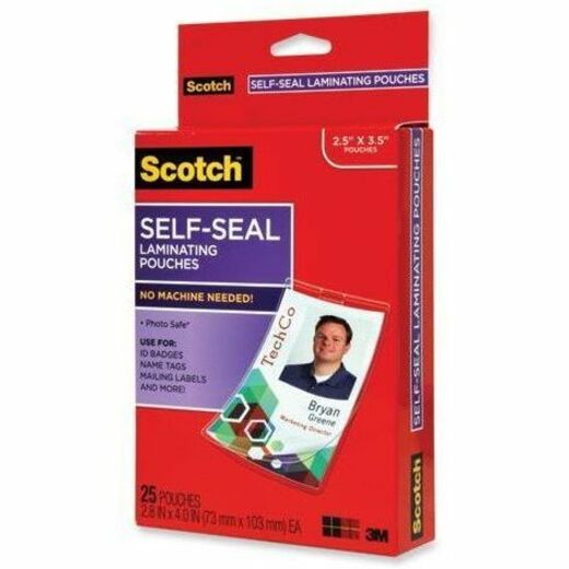 Scotch Self-sealing Laminating Pouch with Clips - 2, 2.31", Clear, LS852G
