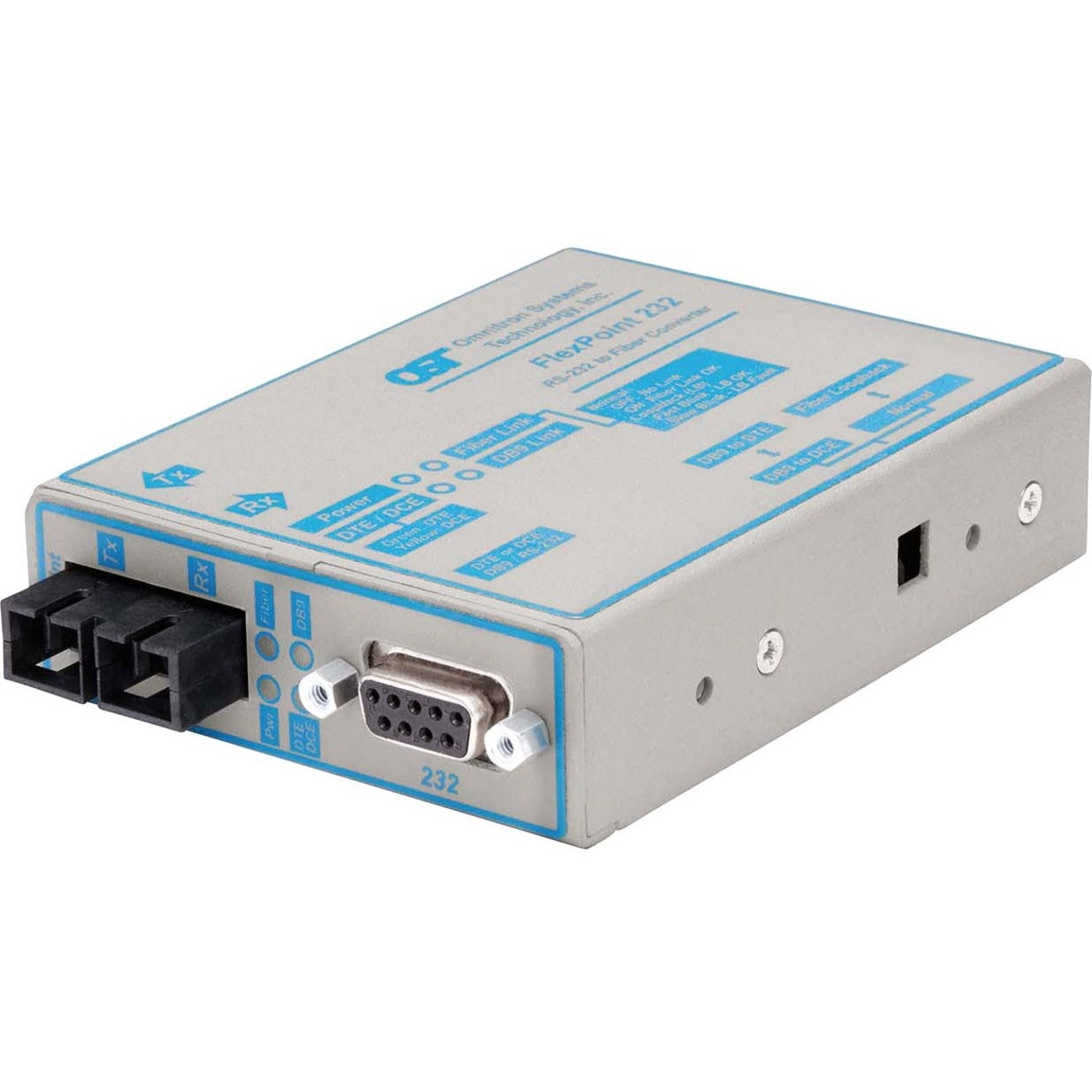 Omnitron FlexPoint RS-232 Serial Fiber Media Converter DB-9 SC Single-mode 30km
