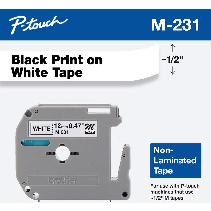Brother P-touch P-touch Nonlaminated M Series Tape Cartridge, 2 in, M2, White