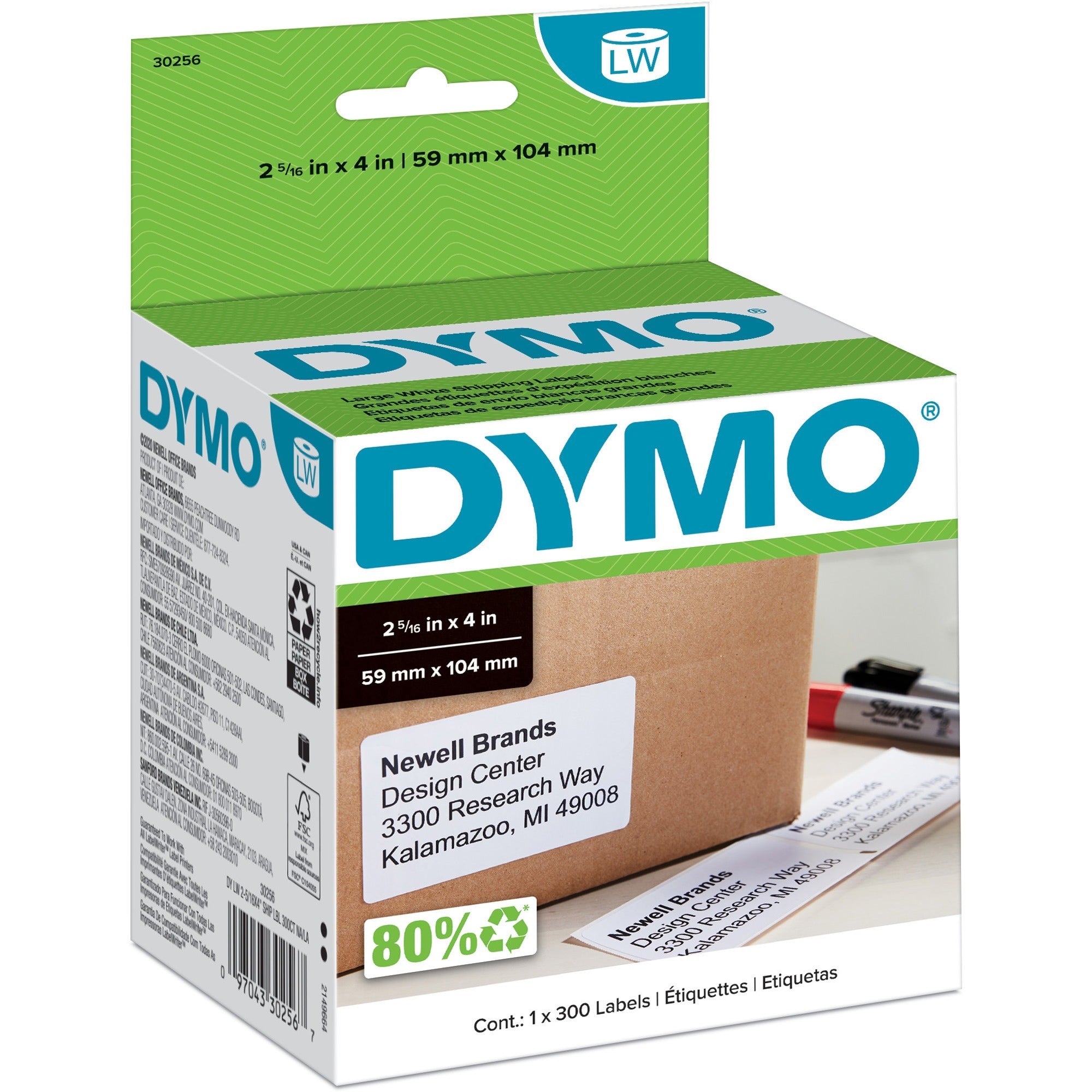 Dymo LabelWriter Large Shipping Labels, 12.80 oz, White, 4"