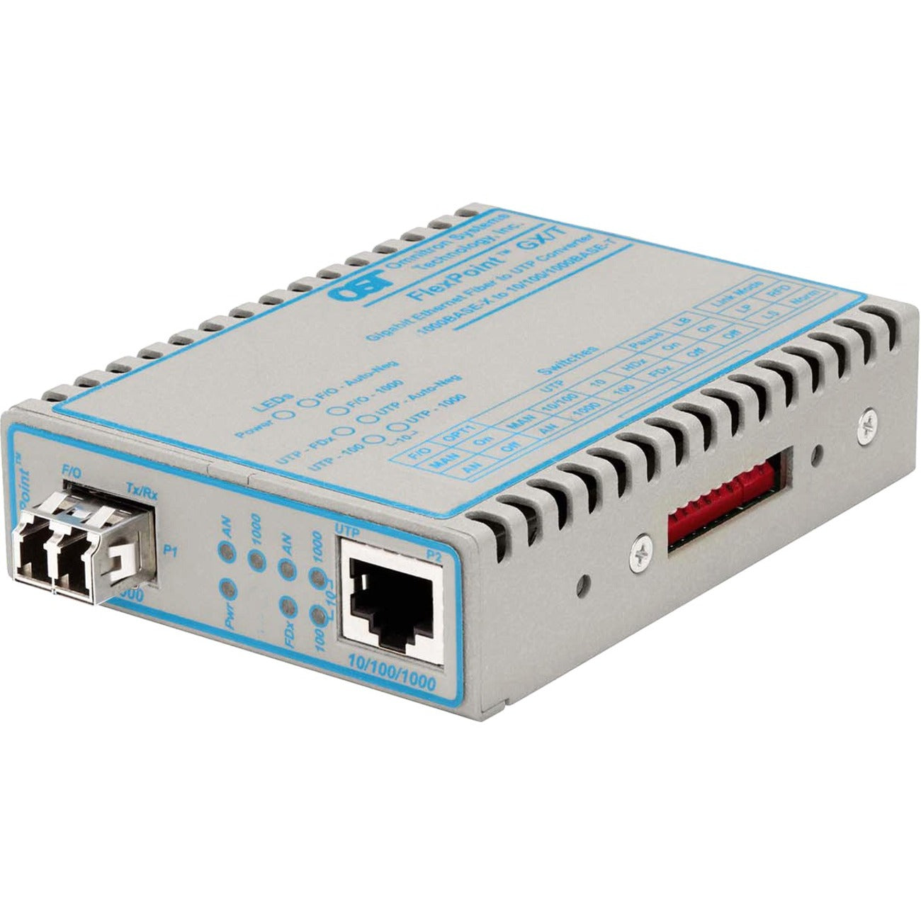 Omnitron FlexPoint 10/100/1000 Gigabit Ethernet Fiber Media Converter RJ45 LC Multimode 550m