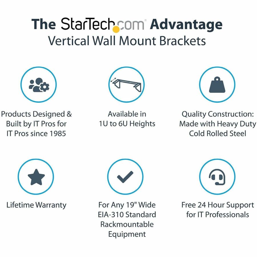 StarTech.com 2U 19in Steel Vertical Wall Mount Equipment Rack Bracket