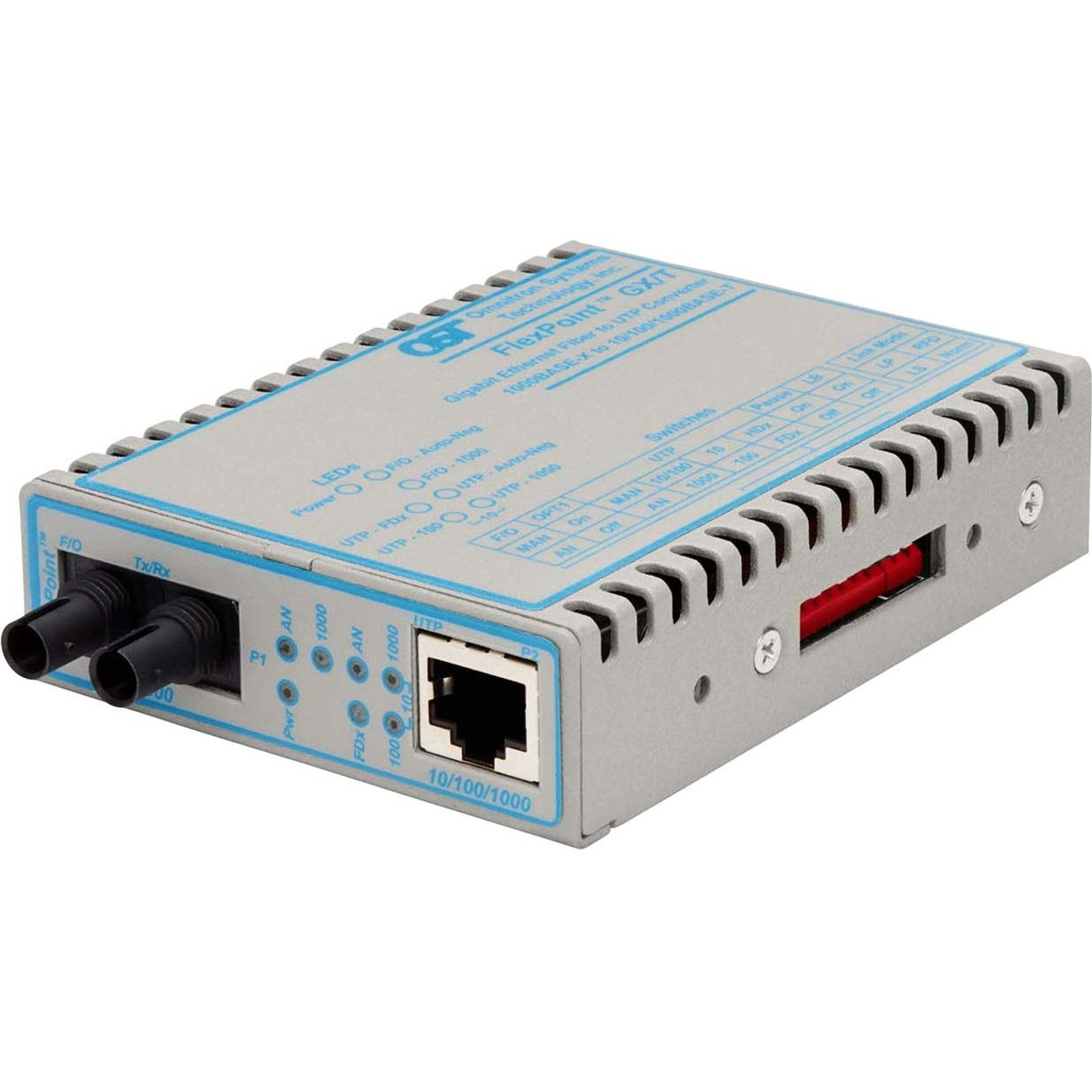 Omnitron FlexPoint 10/100/1000 Gigabit Ethernet Fiber Media Converter RJ45 ST Multimode 550m