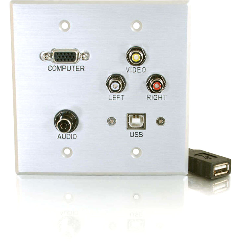 Legrand C2G Double Gang HD15 + 3.5mm + RCA A/V + USB Wall Plate - Brushed Aluminum