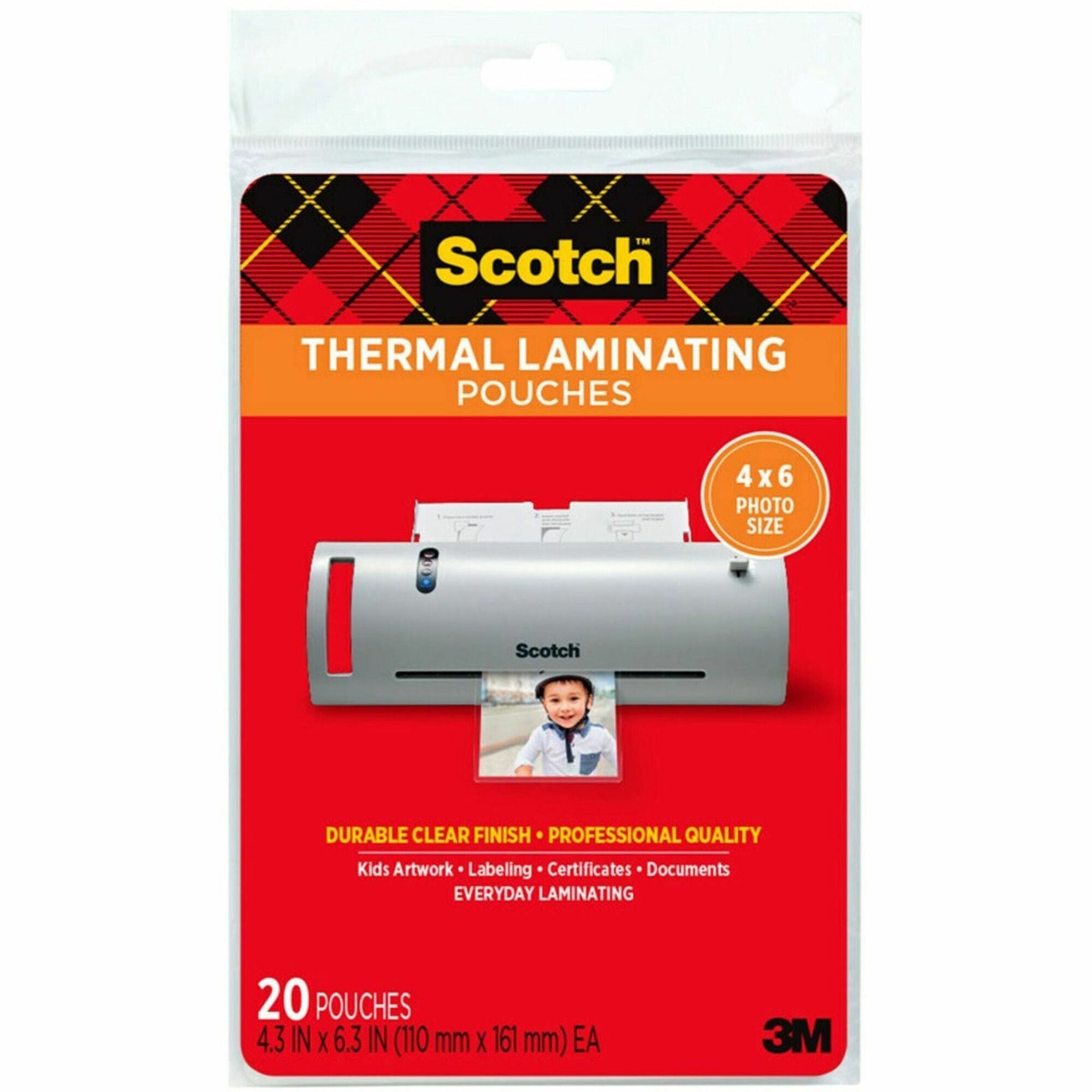 Scotch Thermal Laminating Pouches, 4.30", Clear, TP590020, 6.30"
