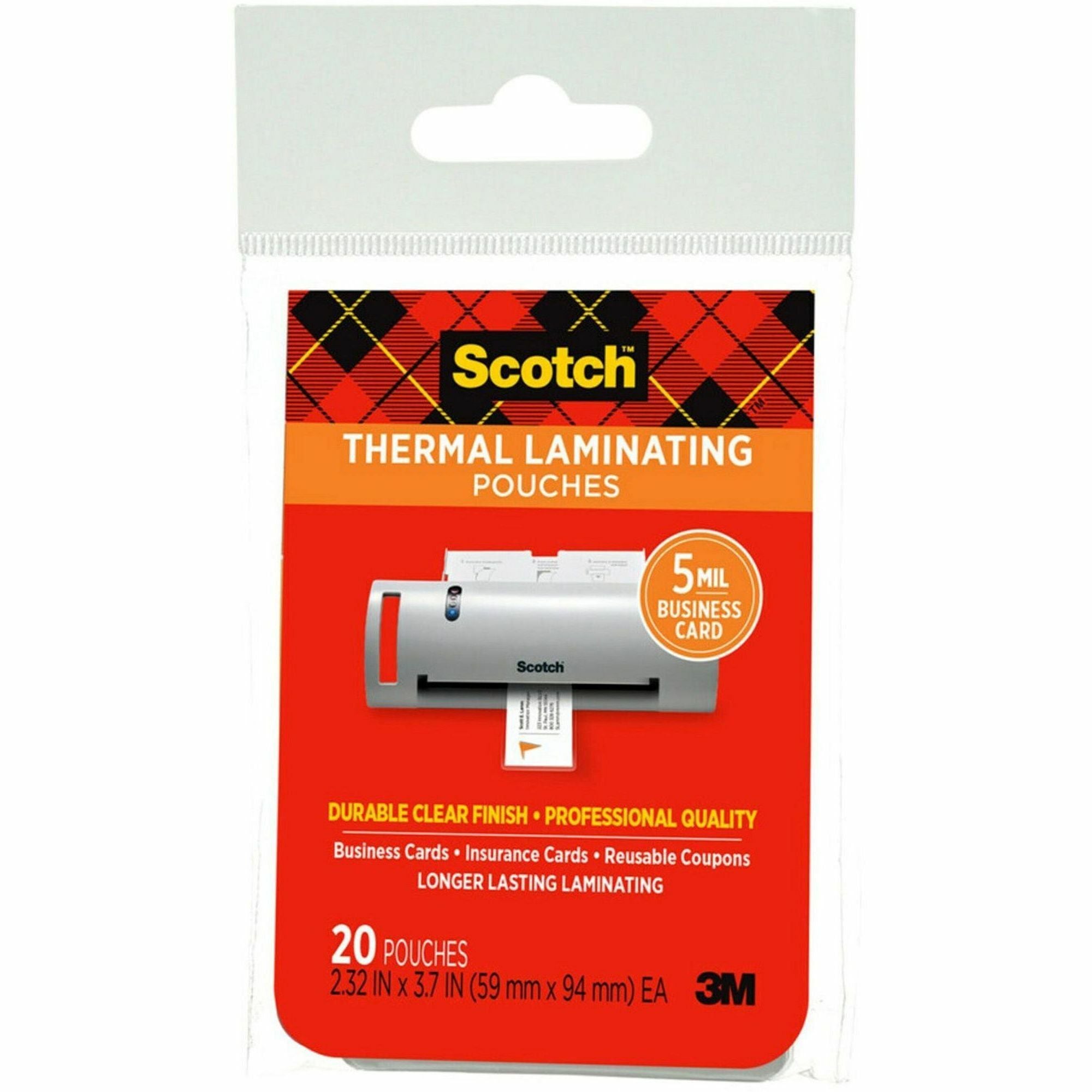 Scotch Thermal Laminating Pouches, 2.30", Clear, TP585120, 3.70"