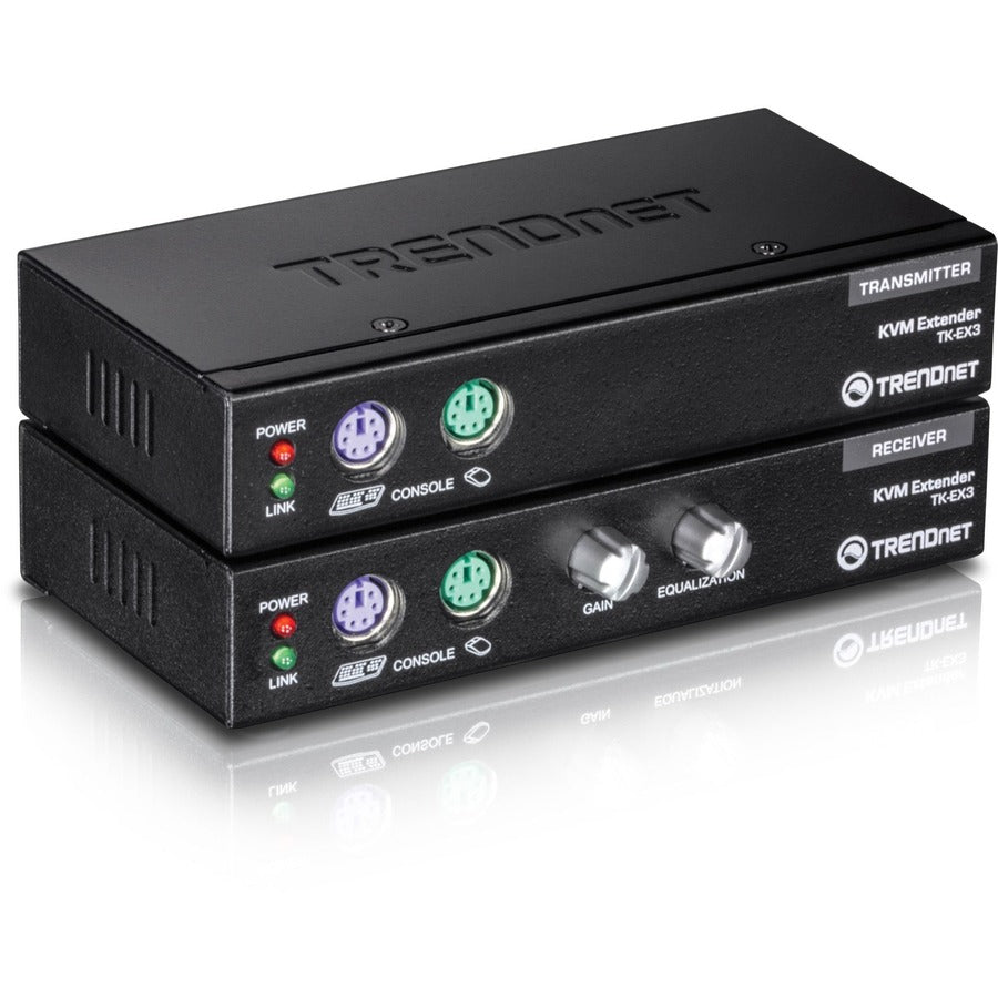 TRENDnet KVM Extension Kit, Extend Keyboard/Video/Mouse Controls, up to 150 Meters (490 ft.), Hot-Keys, PS/2, VGA, USB Type A, Windows/Linux/Mac/Sun Solaris/DOS, TK-EX3