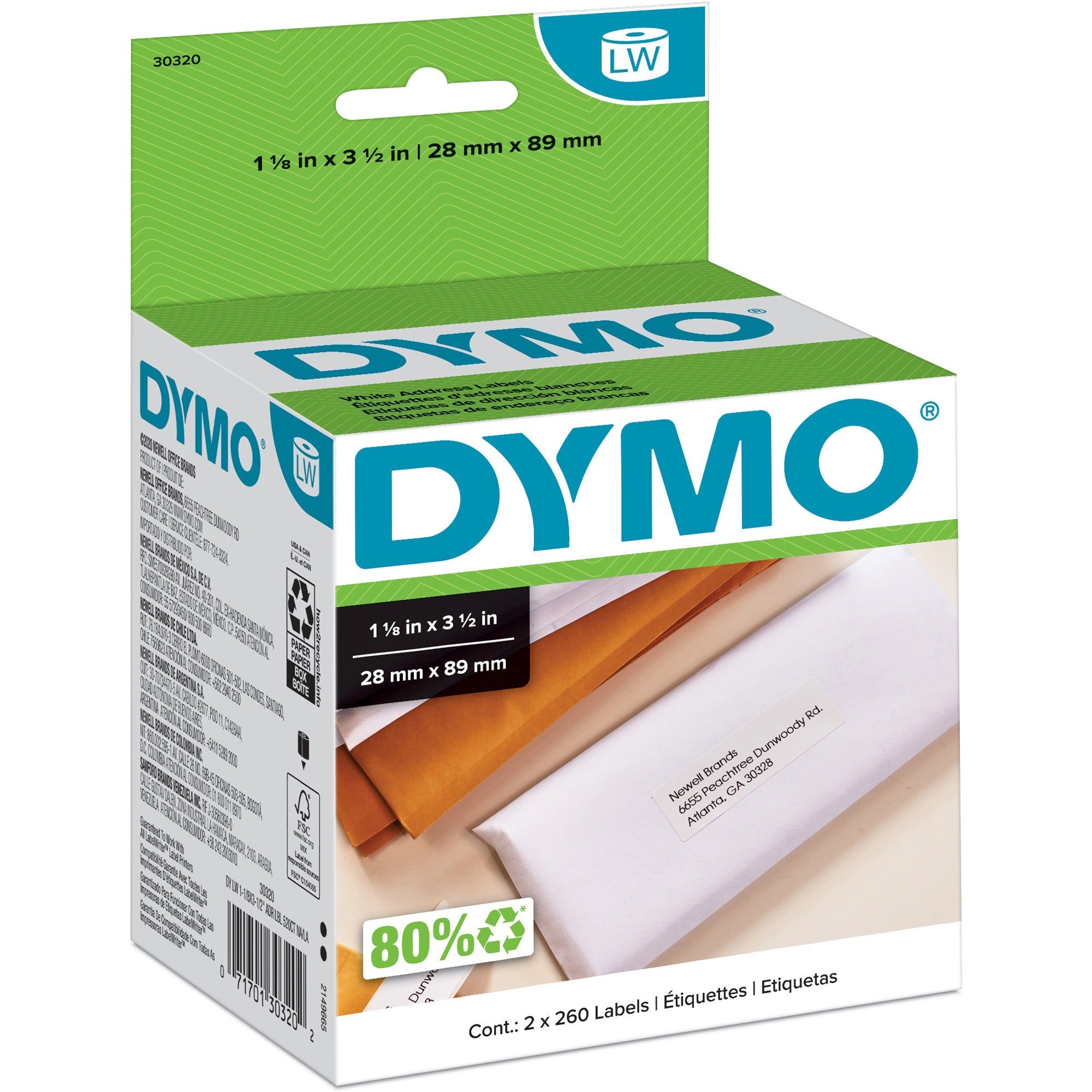 Dymo High-Capacity Address Labels, 1", White