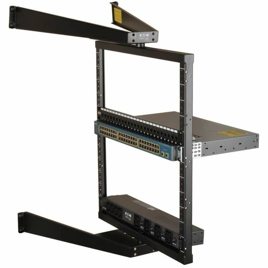 Eaton Tripp Lite Series SmartRack 12U Flat-Pack Low-Profile Switch-Depth Wall-Mount Pivoting 2-Post Open Frame Rack