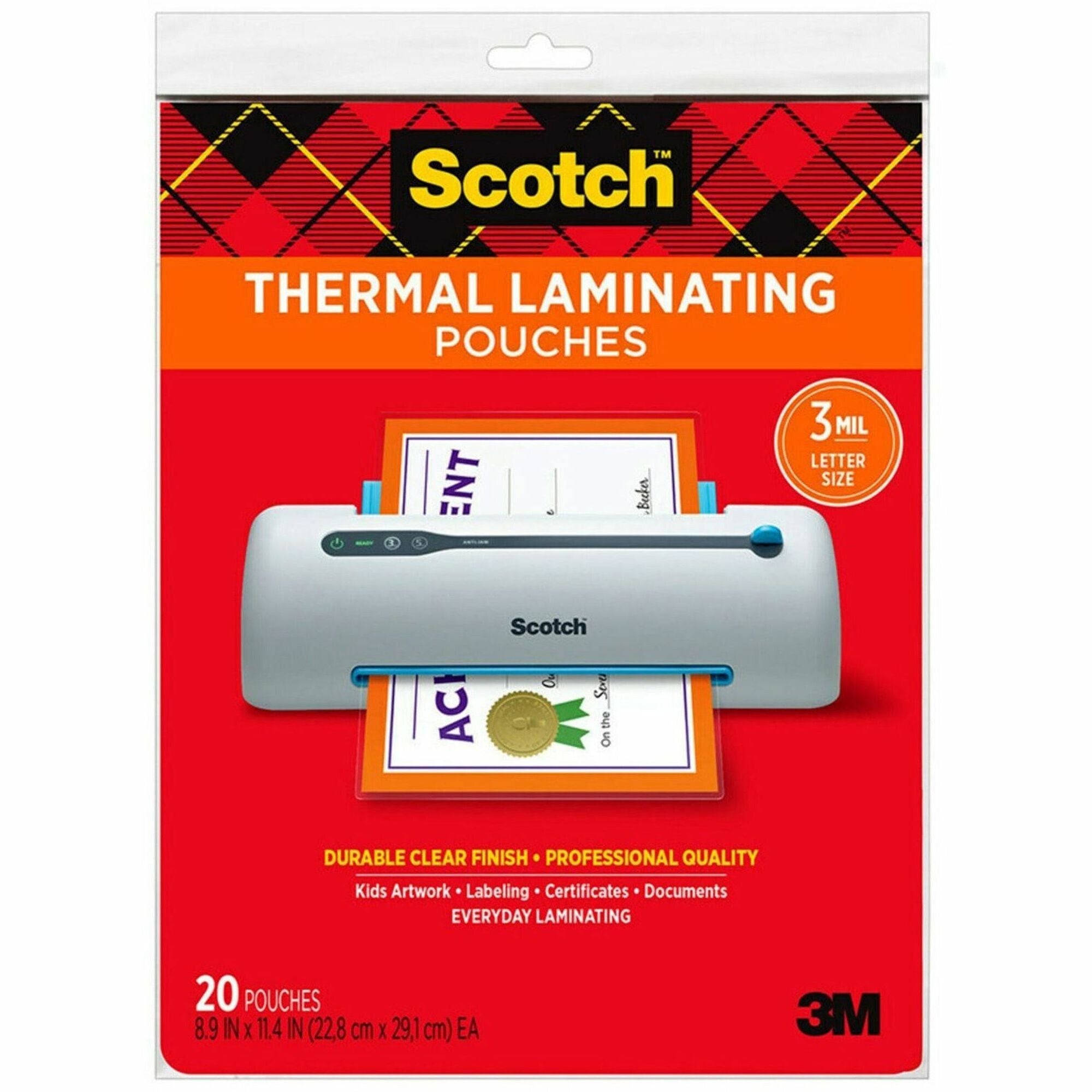 Scotch Thermal Laminating Pouches, 11.50", Clear, TP3854-20, 9"