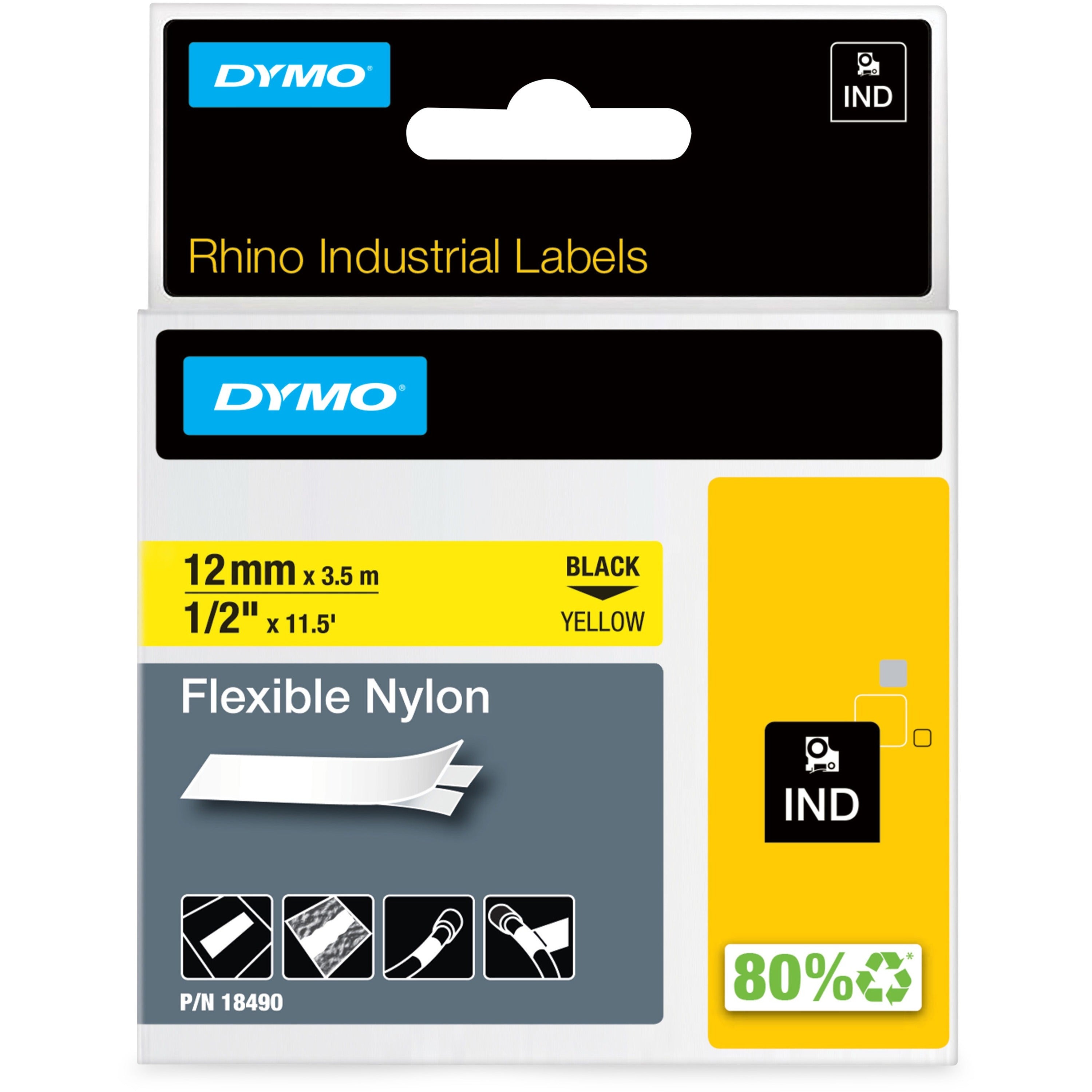 Dymo Rhino Flexible Nylon Labels, 0.16 oz, Wire & Cable Label, Yellow