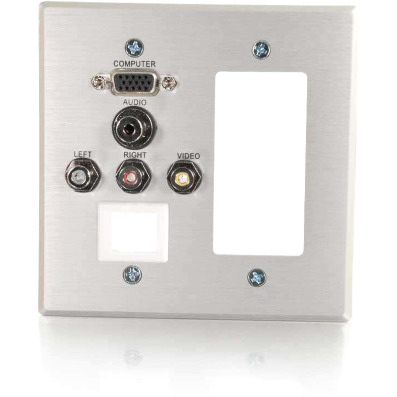 Legrand C2G VGA, 3.5mm Audio, Composite Video and RCA Stereo Audio Pass Through Double Gang Wall Plate with One Decorative Style Cutout and One Keystone