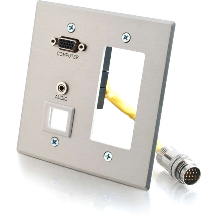 Legrand C2G RapidRun Double Gang Integrated VGA (HD15) + 3.5mm + Decorative Style Cut-Out Wall Plate - Brushed Aluminum