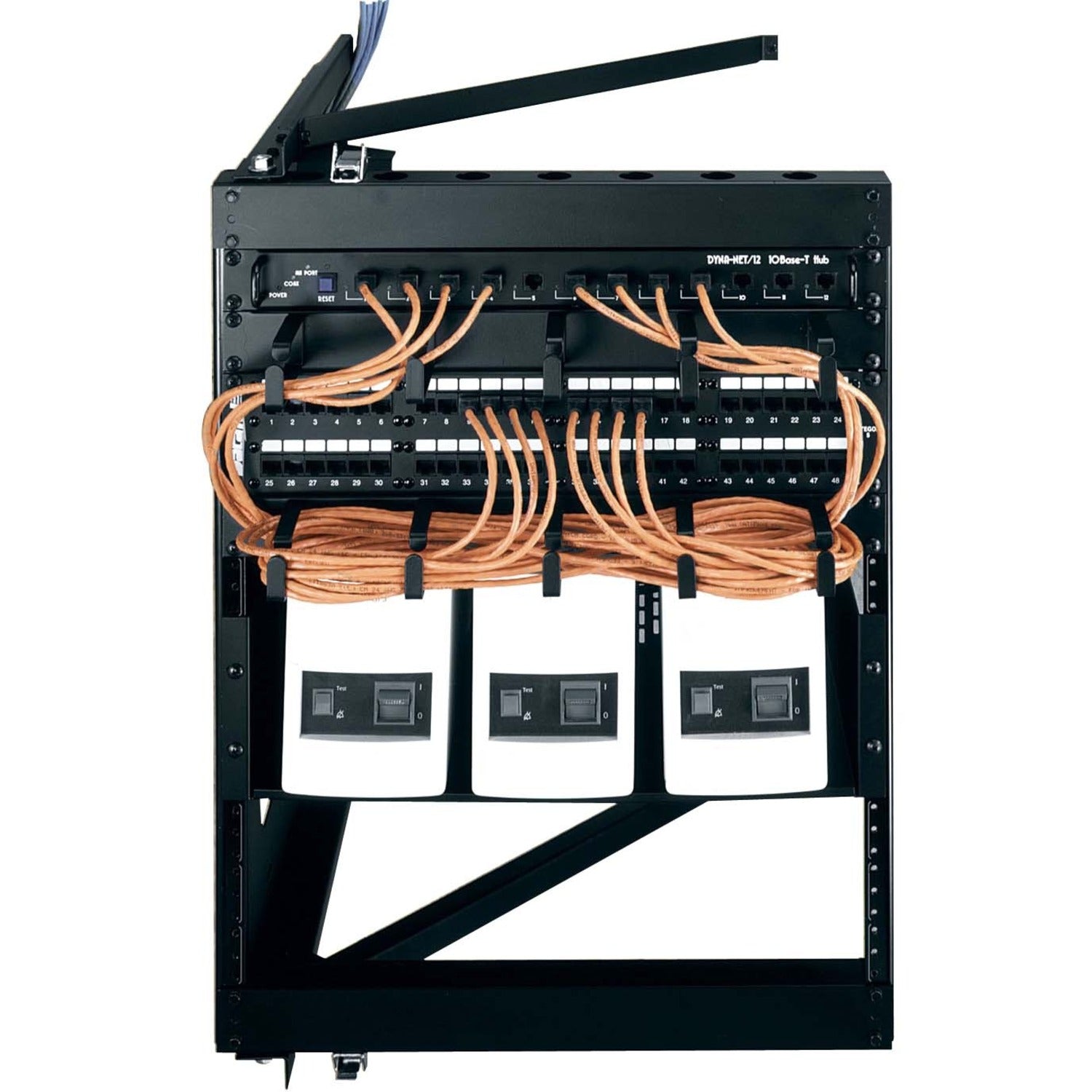 Middle Atlantic SFR Rack Frame, 100 lb, Black, Cable Management, Cable management feature provides a surface-mounted conduit for wiring that completely encloses the cables and protects them from heat, SFR1212