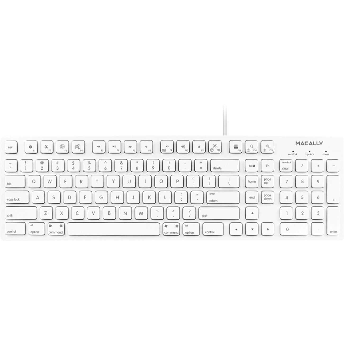 Mace Macally 103 Key Full-Size USB Keyboard with Short-Cut Keys, White