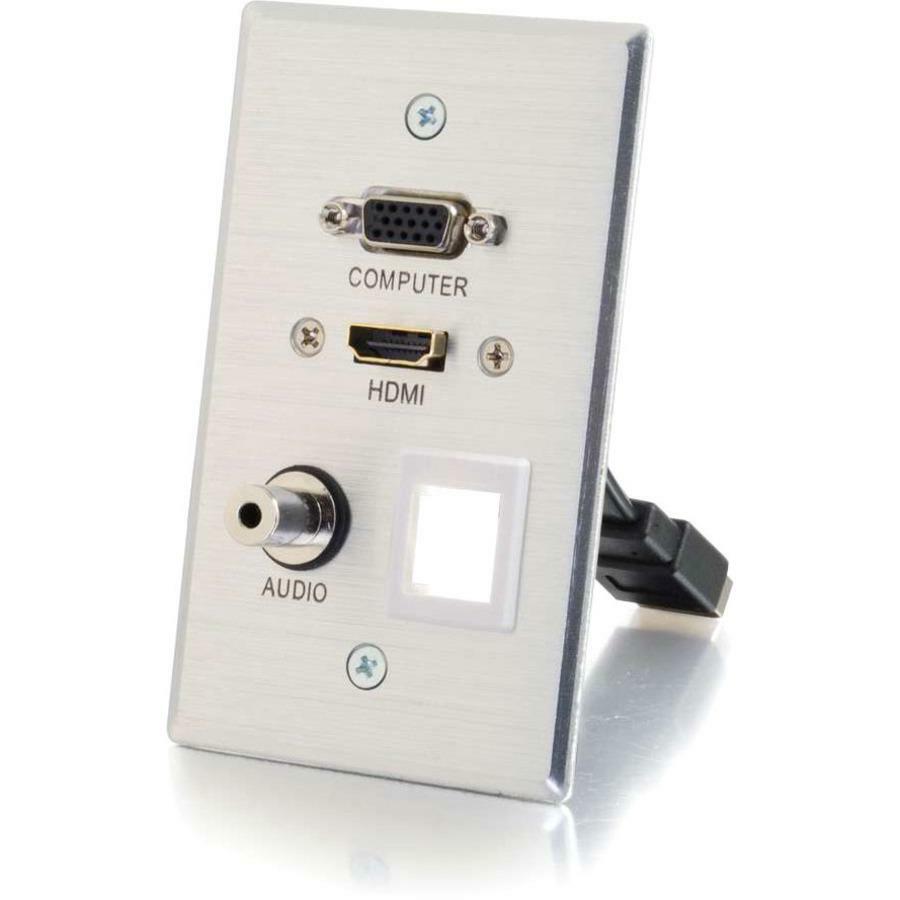 Legrand C2G HDMI, VGA, 3.5mm Audio Pass Through Single Gang Wall Plate with One Keystone - Aluminum