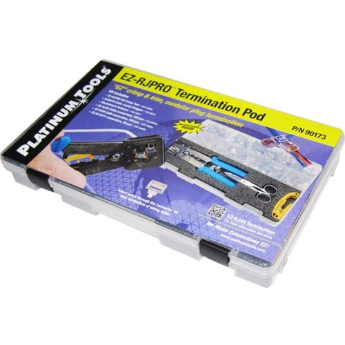 Platinum Tools EZ-RJPRO Termination Pod, EZ-RJPRO HD Crimp Tool Cat5e/6 Cable Jacket Stripper Electrician's Scissors 100 x EZ-RJ45 CAT5e Connector 100 x EZ-RJ45 CAT6 Connector 50 x EZ-RJ12/11 Connector