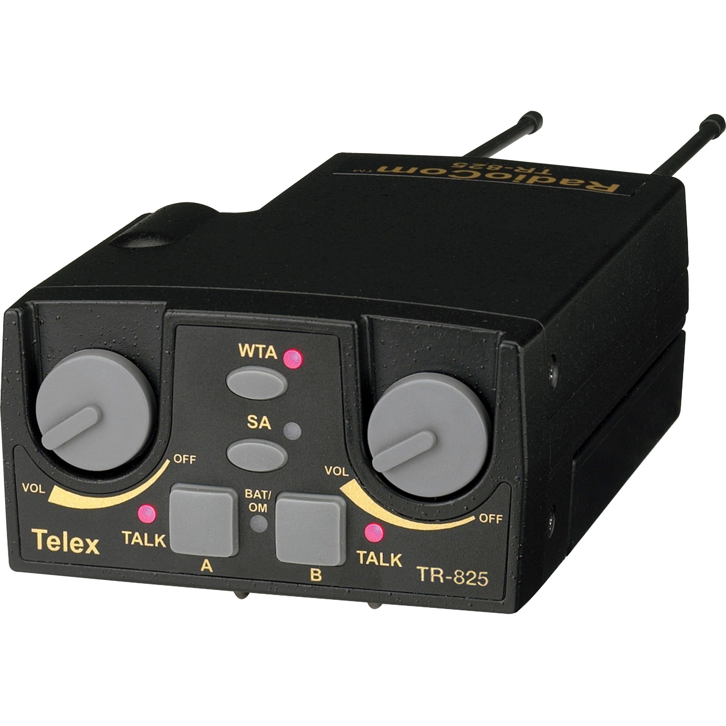 The Telex TR-825 UHF Two-Channel Binaural Wireless Beltpack, Black, TR-825-E88