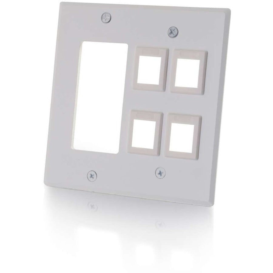 Legrand C2G Decorative Style Cutout with Four Keystone Double Gang Wall Plate - White