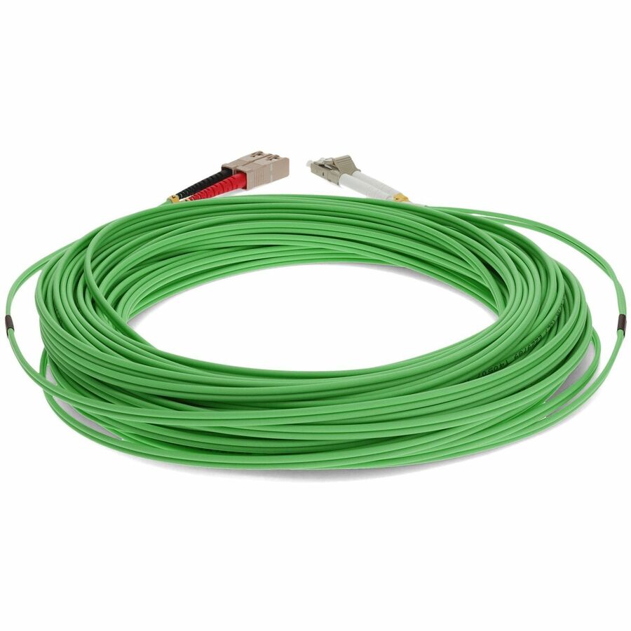 AddOn 20m LC (Male) to SC (Male) Straight Green OM3 Duplex Fiber OFNR (Riser-Rated) TAA Compliant Patch Cable