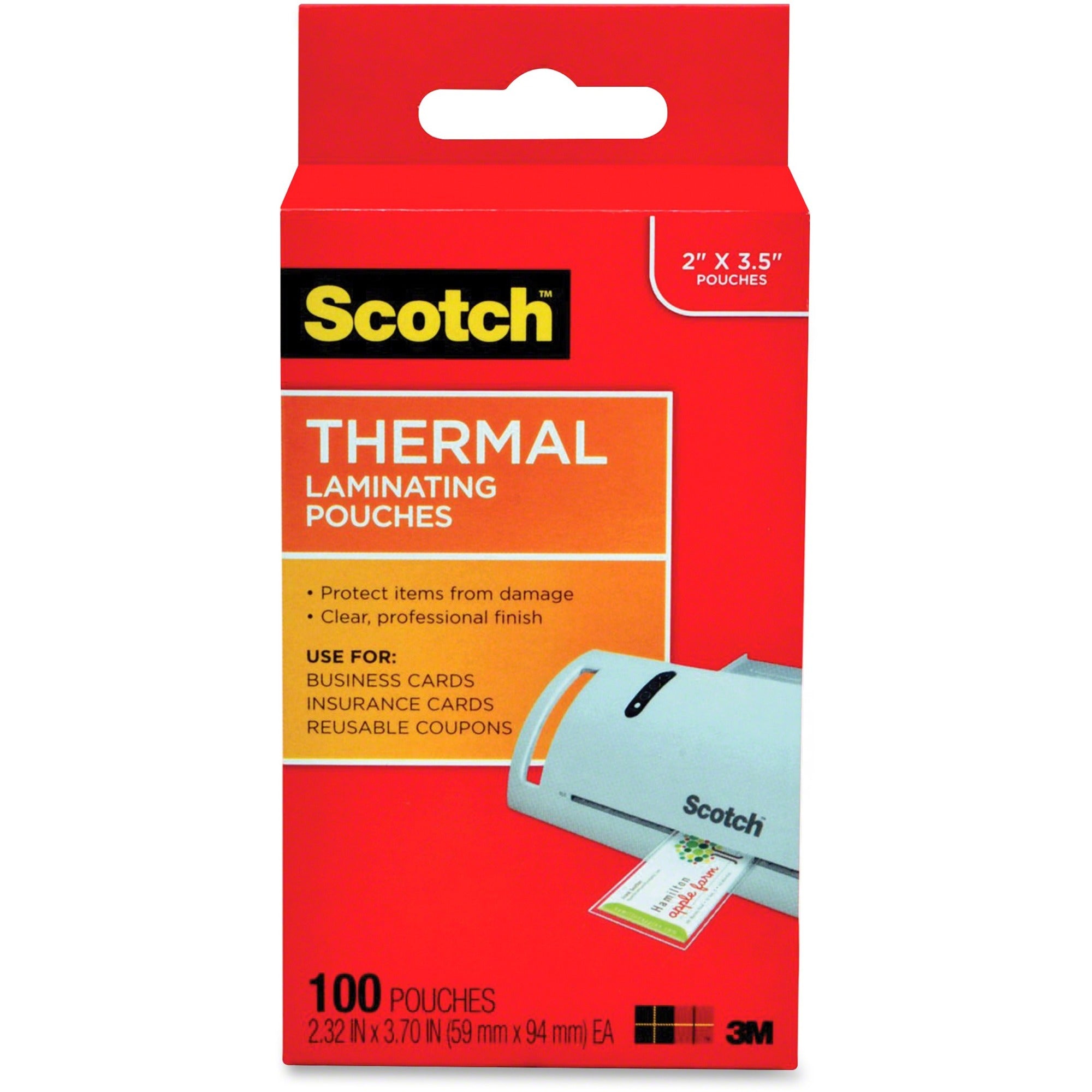 Scotch Thermal Laminating Pouches, 2.30", Clear, TP5851100, 3.70"