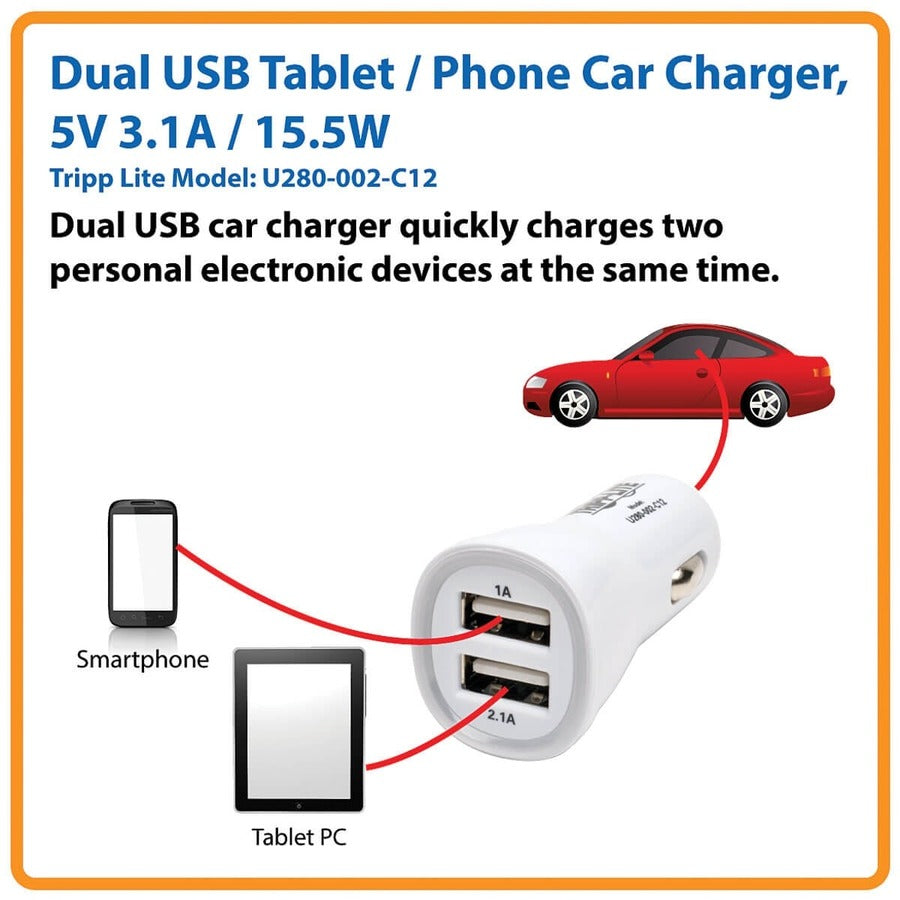 Eaton Tripp Lite Series Dual-Port USB Tablet / Phone Car Charger, 5V 3.1A / 15.5W