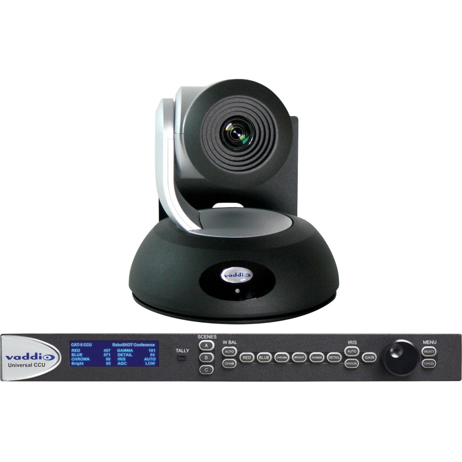 Vaddio RoboSHOT 12 QCCU System, 10/100Base-TX, 4.85 lb, Fast Ethernet, RoboSHOT 12 Vaddio IR Remote Commander Thin Profile Wall Mount for RoboSHOT PTZ Cameras Quick-Connect Universal CCU CAT. 5 Interface