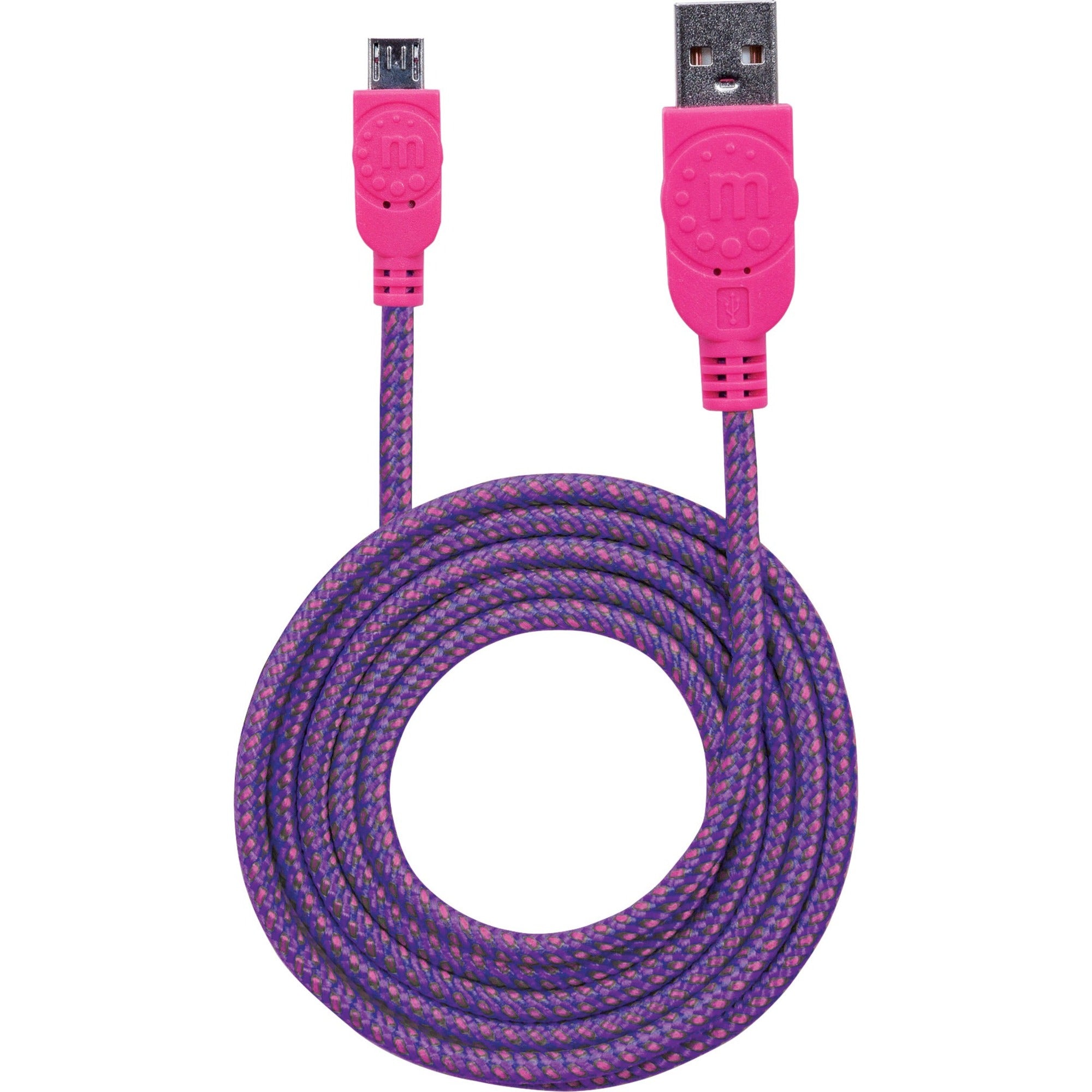 IC Manhattan Braided USB 2.0 A Male / Micro-B Male, 6 ft., Purple/Pink - Retail Package