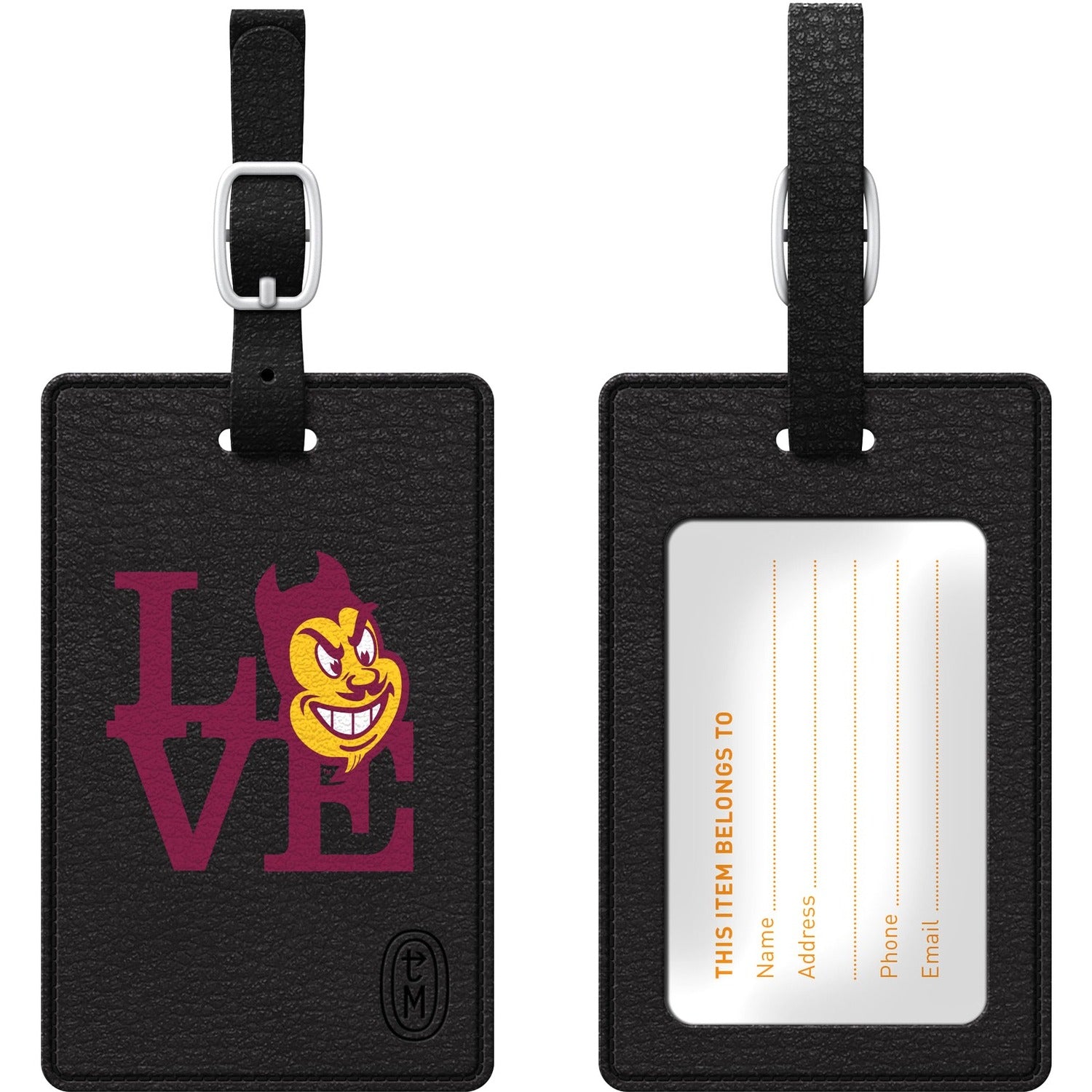 Centon OTM Black Leather Love V1 Bag Tag Arizona State University