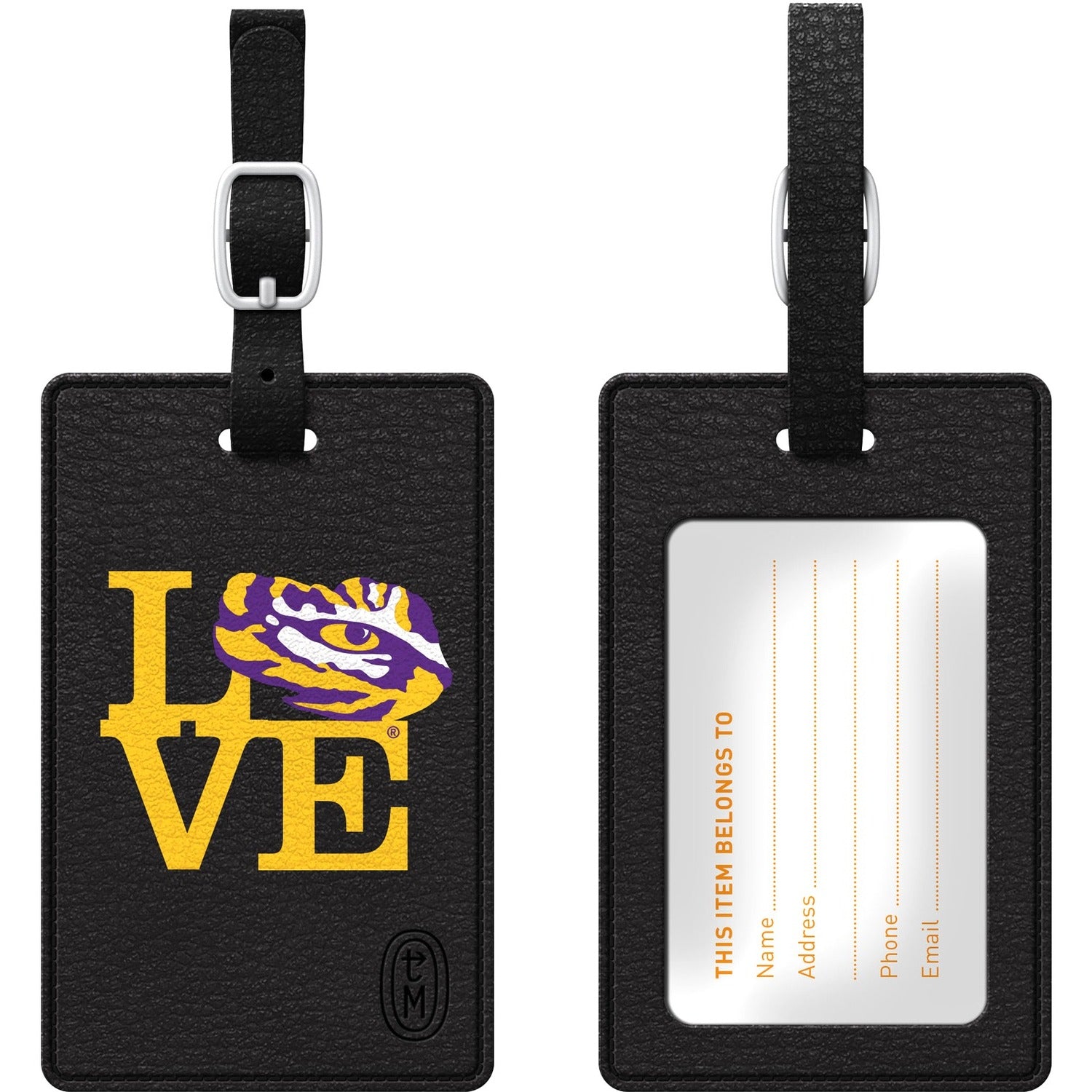 Centon OTM Black Leather Love V1 Bag Tag Louisiana State University