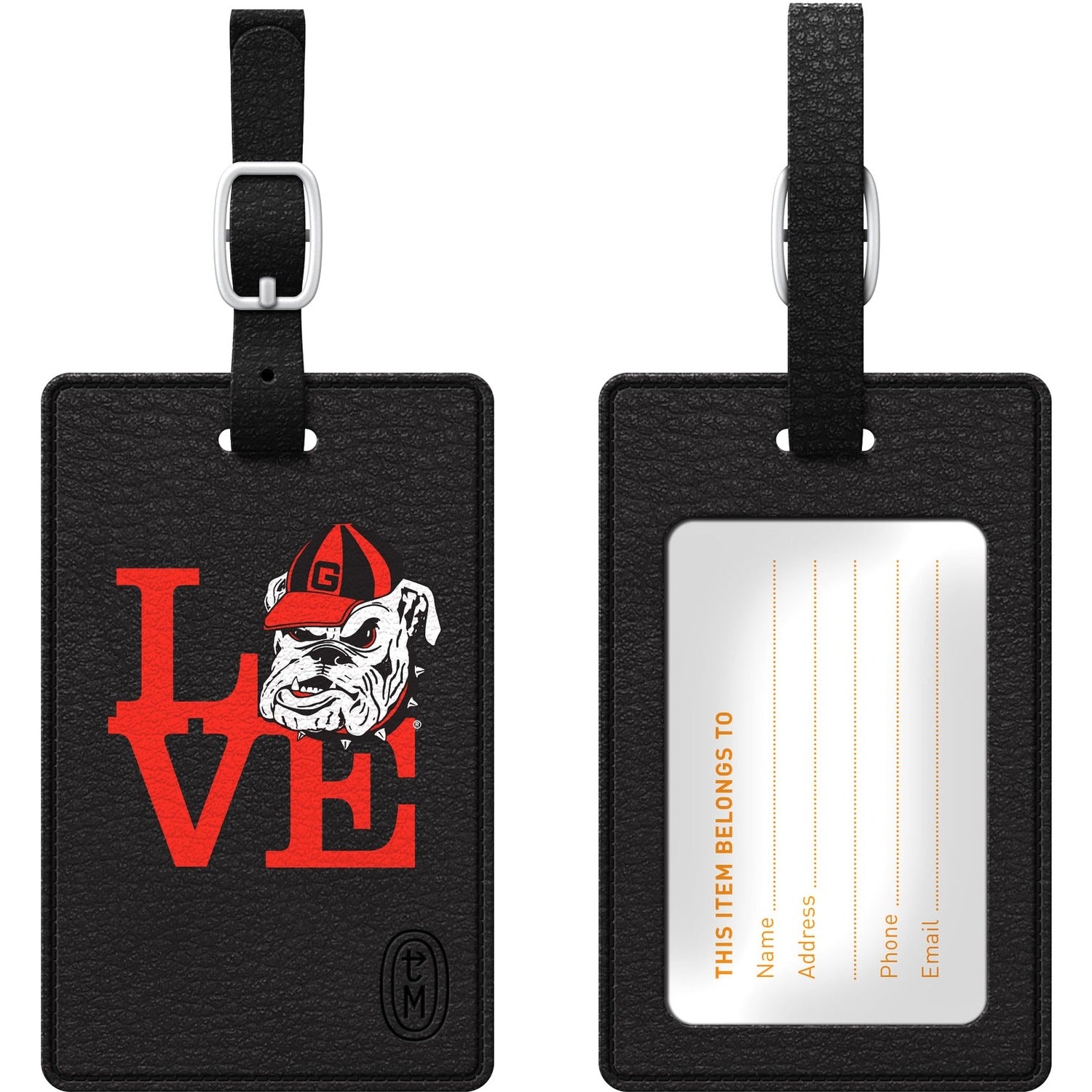 Centon OTM Black Leather Love V1 Bag Tag University of Georgia