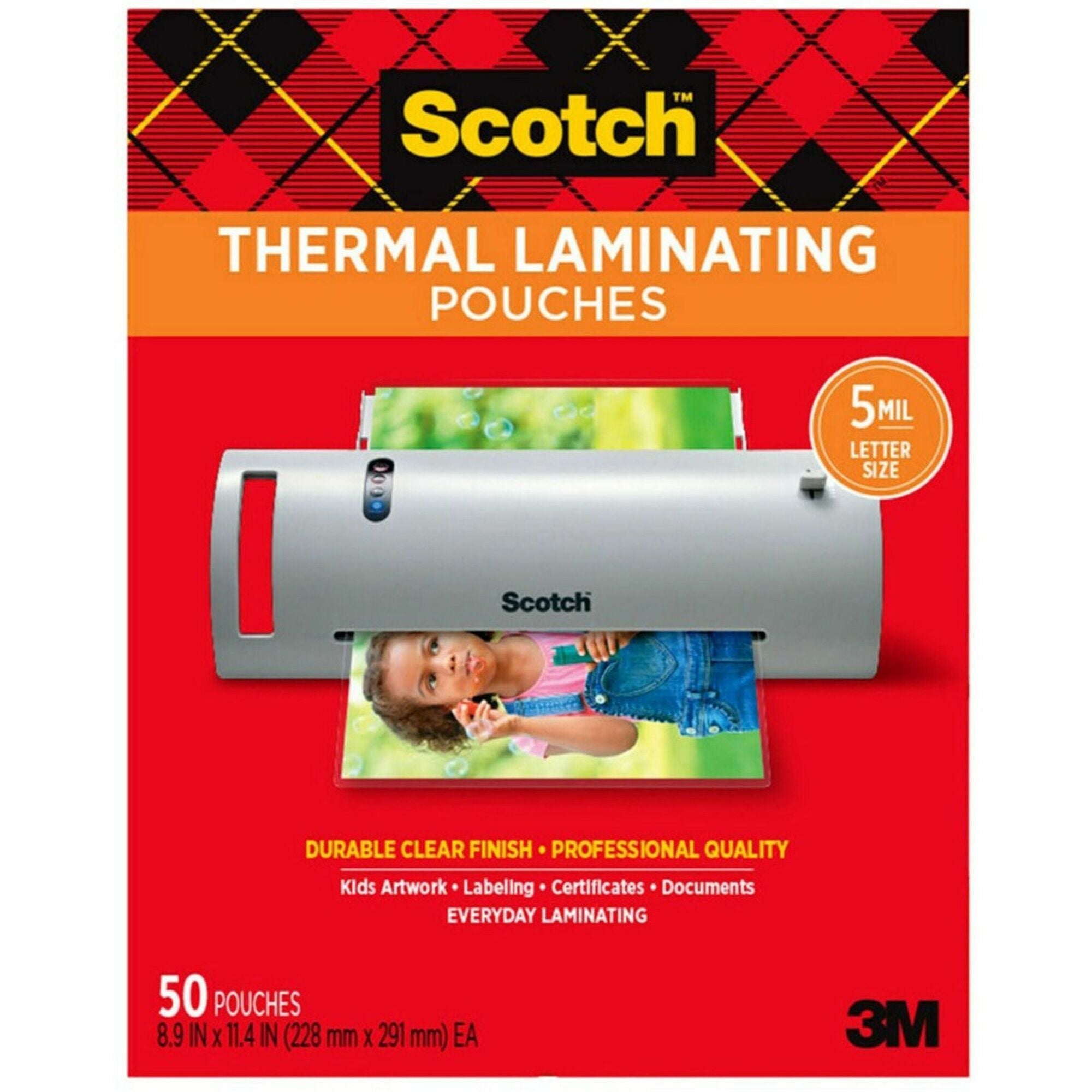 Scotch Thermal Laminating Pouches, 11.40", Clear, TP585450, 8.90"