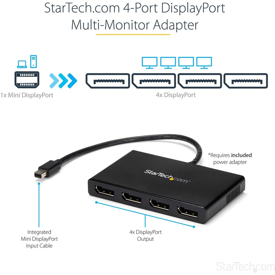 StarTech.com 4-Port Multi Monitor Adapter, Mini DisplayPort 1.2 to DP MST Hub, 4x 1080p, Video Splitter for Extended Desktop Mode, Windows