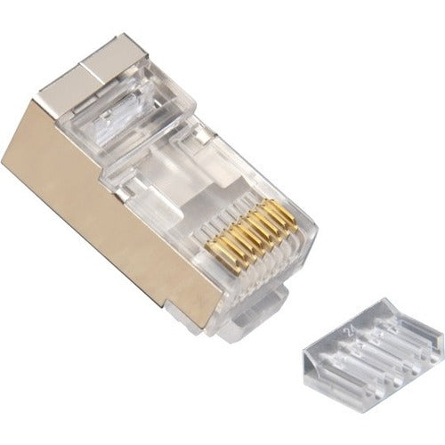 NSI Platinum Tools RJ45 (8P8C) Shielded Cat6 2pc. Connector w/ Liner, Round Solid, 3-Prog. 100/Jar, Male, 106206J, Gold