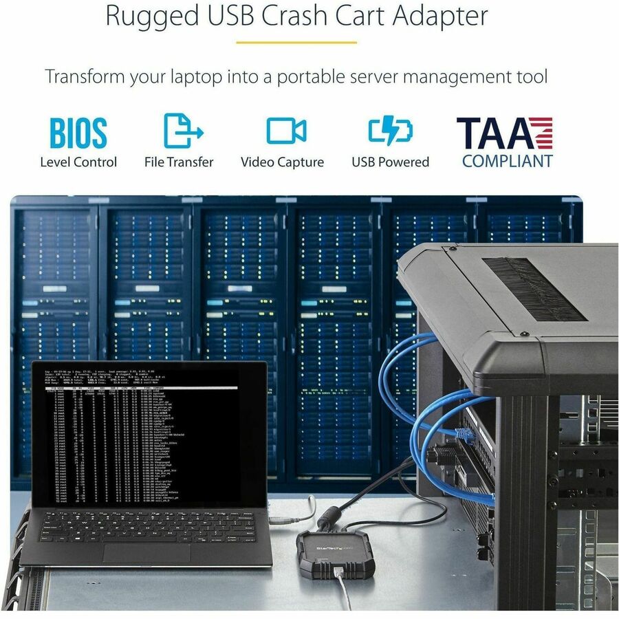 StarTech.com Laptop to Server KVM Console, Rugged USB Crash Cart Adapter with File Transfer and Video Capture, TAA