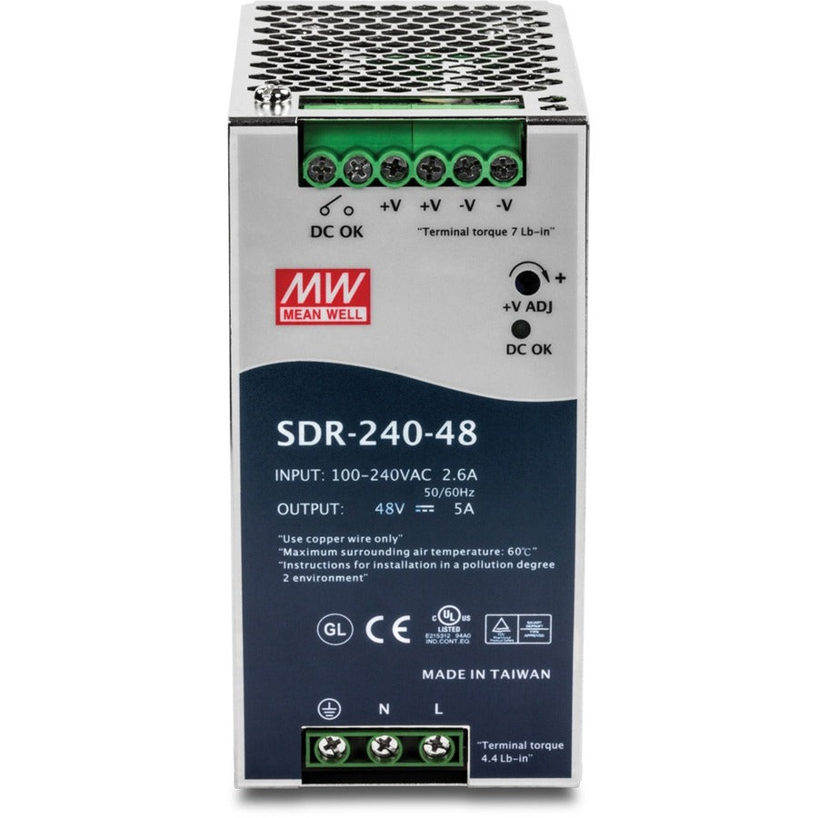 TRENDnet 240W Single Output Industrial DIN-Rail Power Supply, Extreme Operating Temp Range -25 to 70 &deg;C(-13 to 158 &deg;F) Built-in Active PFC, Passive Cooling, DIN-Rail