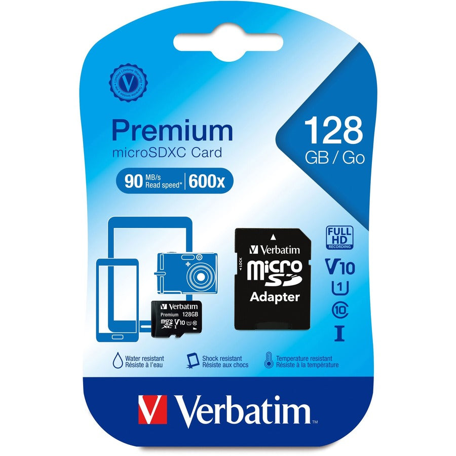 Verbatim 128GB Premium microSDXC Memory Card with Adapter, UHS-I Class 10, 0.6 in