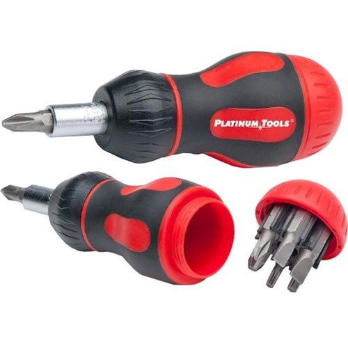 Platinum Tools 8-in-1 Ratcheted Stubby Screwdriver, 19120C