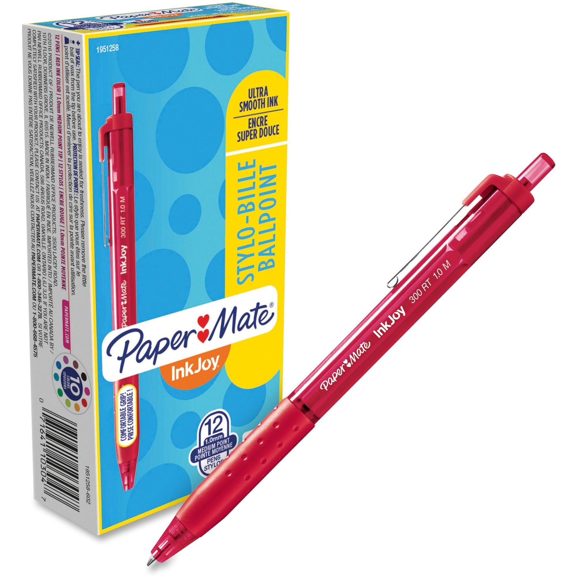 Newell Paper Mate Inkjoy 300 RT Ballpoint Pens, 1 mm, Red
