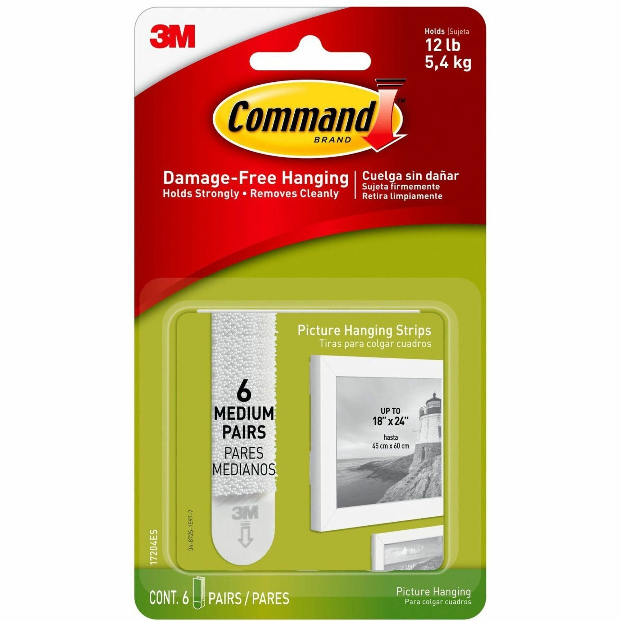 Command Medium Picture Hanging Strips, 0.75", 17204ES, White, 2.75"