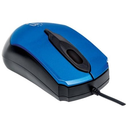 Manhattan Edge USB Wired Mouse, Blue, 1000dpi, USB-A, Optical, Compact, Three Button with Scroll Wheel, Low friction base, Three Year Warranty, Blister