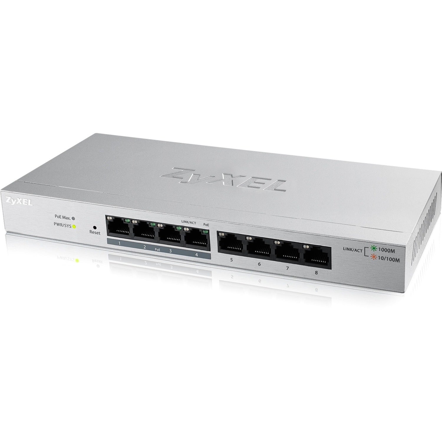 Zyxel 8-Port Gigabit Ethernet Web Managed POE+ Switch | 4 x PoE+ @ 60W | VLAN Support | Metal Case | Desktop or Wall-Mount |
